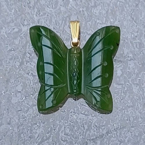 Vintage Carved Jade Butterfly Pendant 1/20 12K Gold Filled Bail