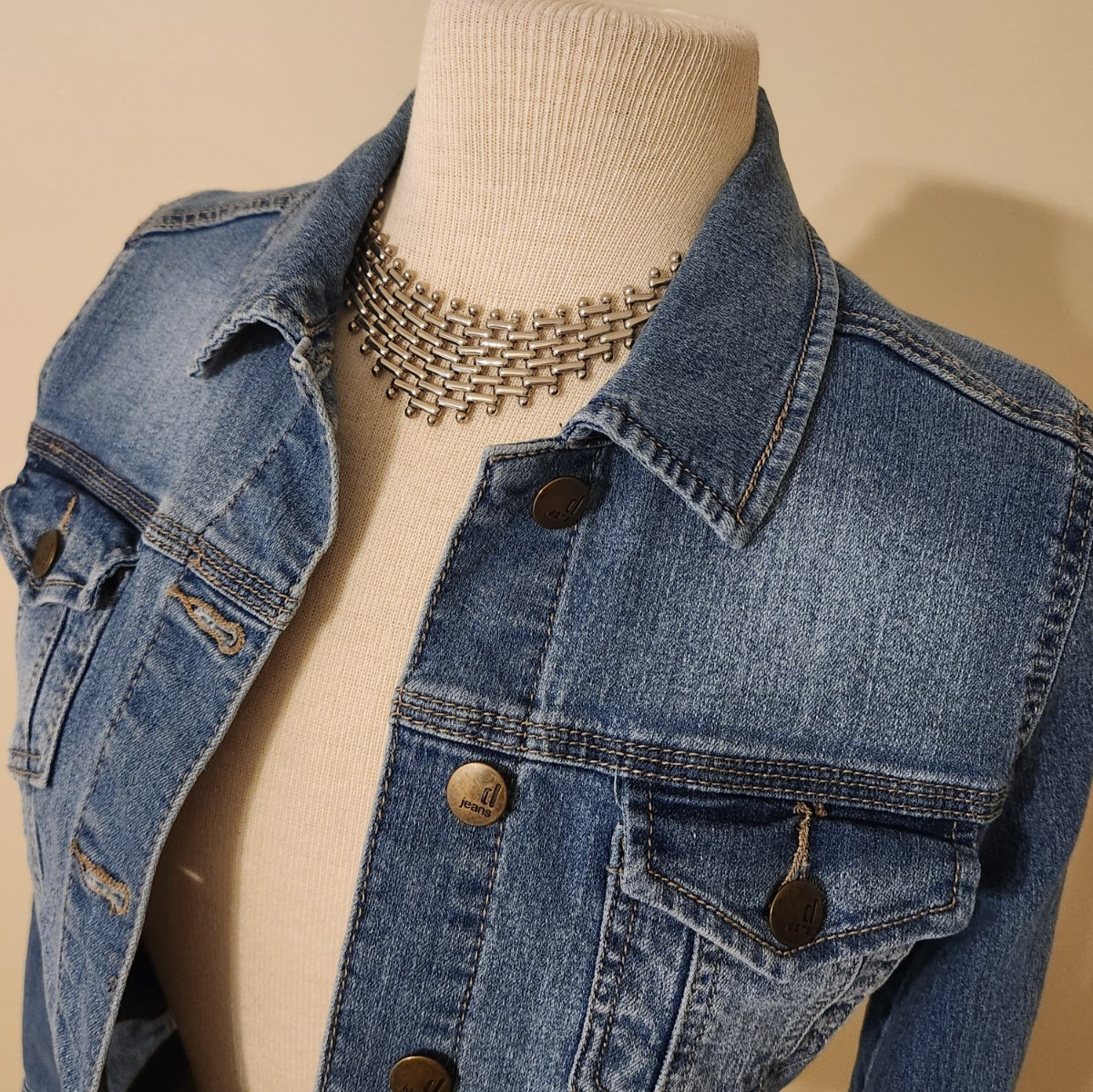 Brickwork Art Vintage 1980’s Silver Toned Bib Choker Expanding Mesh Necklace