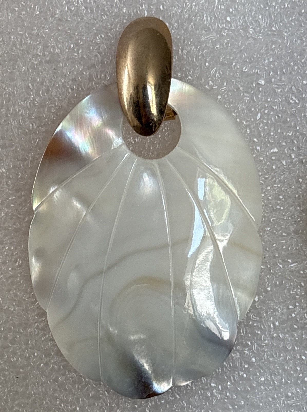 Vintage Gold Tone & Iridescent Mother Of Pearl Door Knocker Pierced Earrings NEW