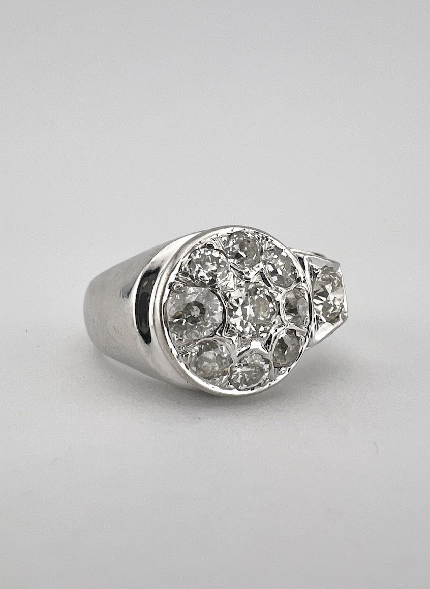 Antique Art Deco Retro 14k White Gold Old European Cut Diamond Ring