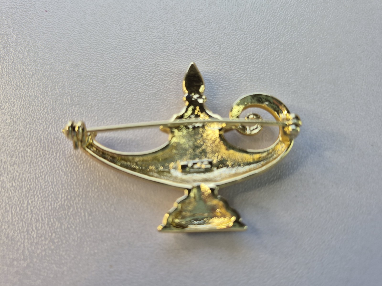 Genie Lamp Brooch AJC Matte Gold Tone Finish Rhinestone Aladdin Costume Pin