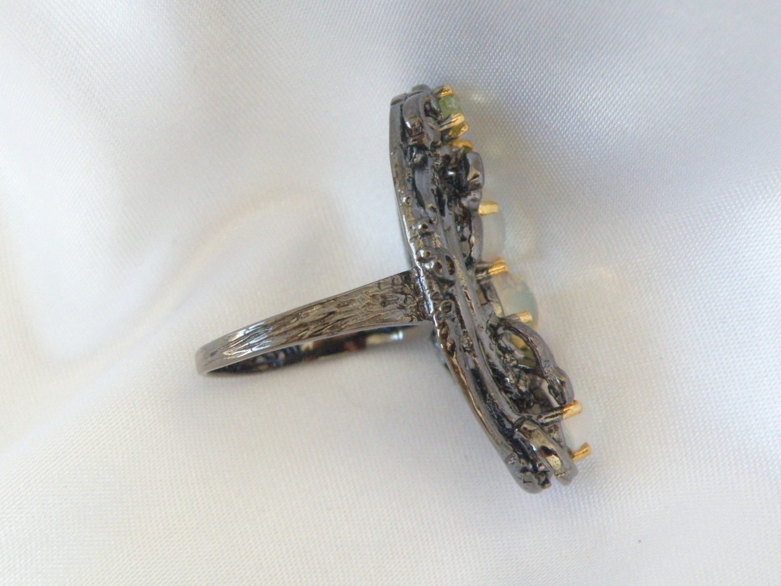 Brutalist Sterling Silver 925 Ethiopian Opal Peridot Modernist Ring Size 8