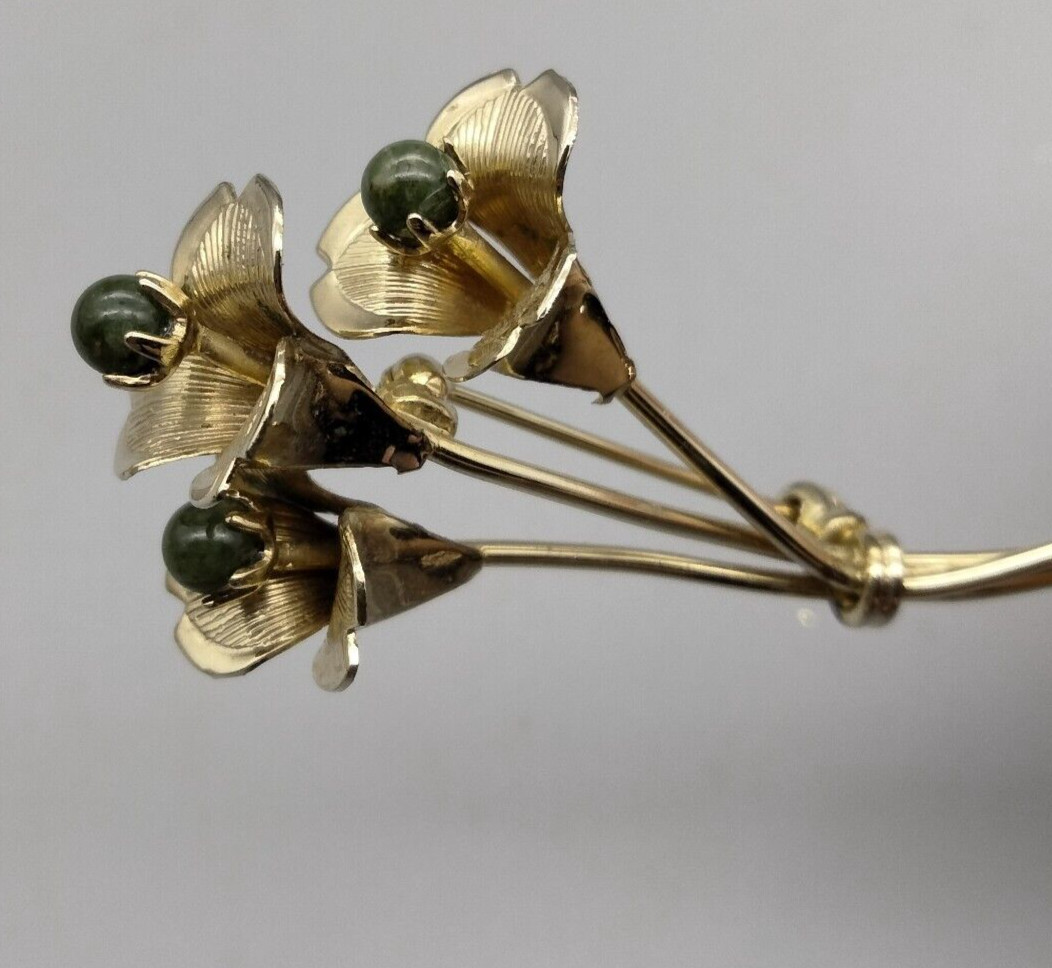 CottageCore Bouquet Floral Spray Brooch Pin 2.5″ Gold Tone VTG Estate Elegance