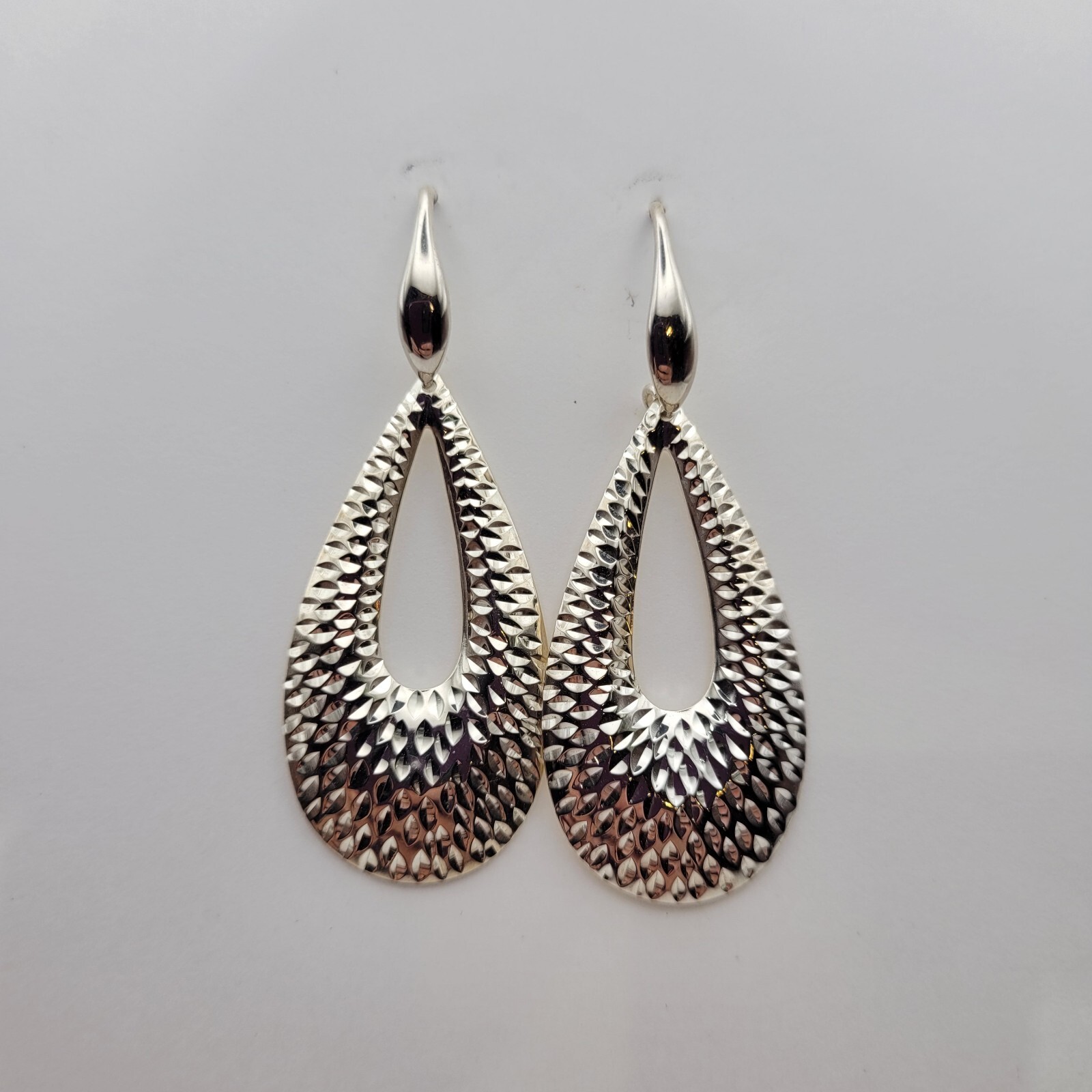 Vintage Sterling Silver Textured Hoop Dangle Drop Earrings Estate 90s 1990s Y2K