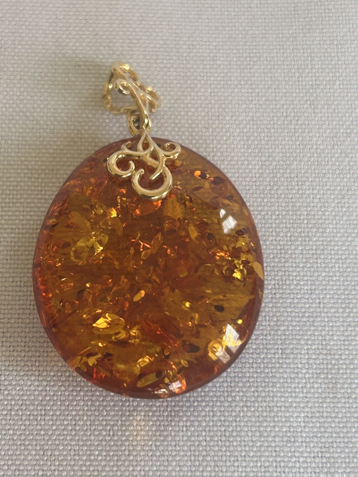 14K Gold Genuine Baltic Amber Cognac Teardrop Pendant