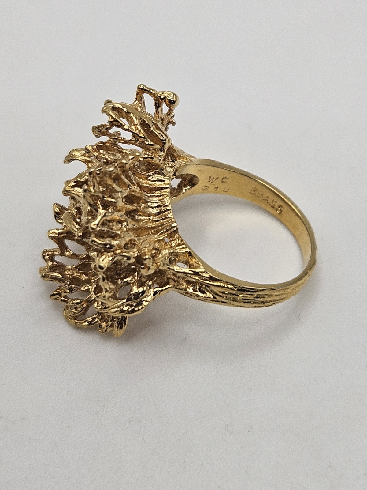 Vintage Modernist Brutalist Gold Tone Finish Over Brass Chunky Ring Size 6