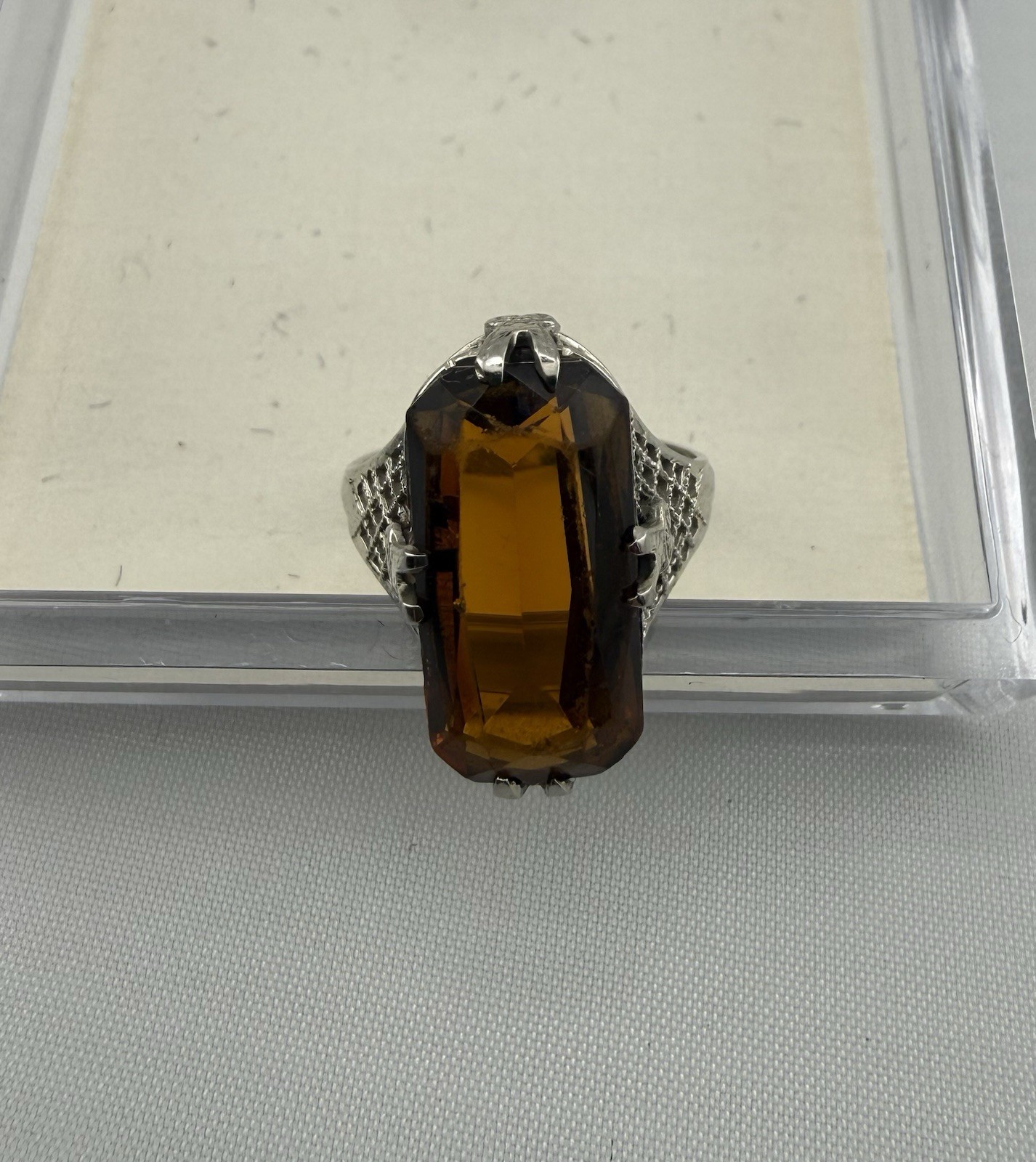 Art Deco Vintage Belais 10k Gold Ring Size 4.25 Brown Colored Set