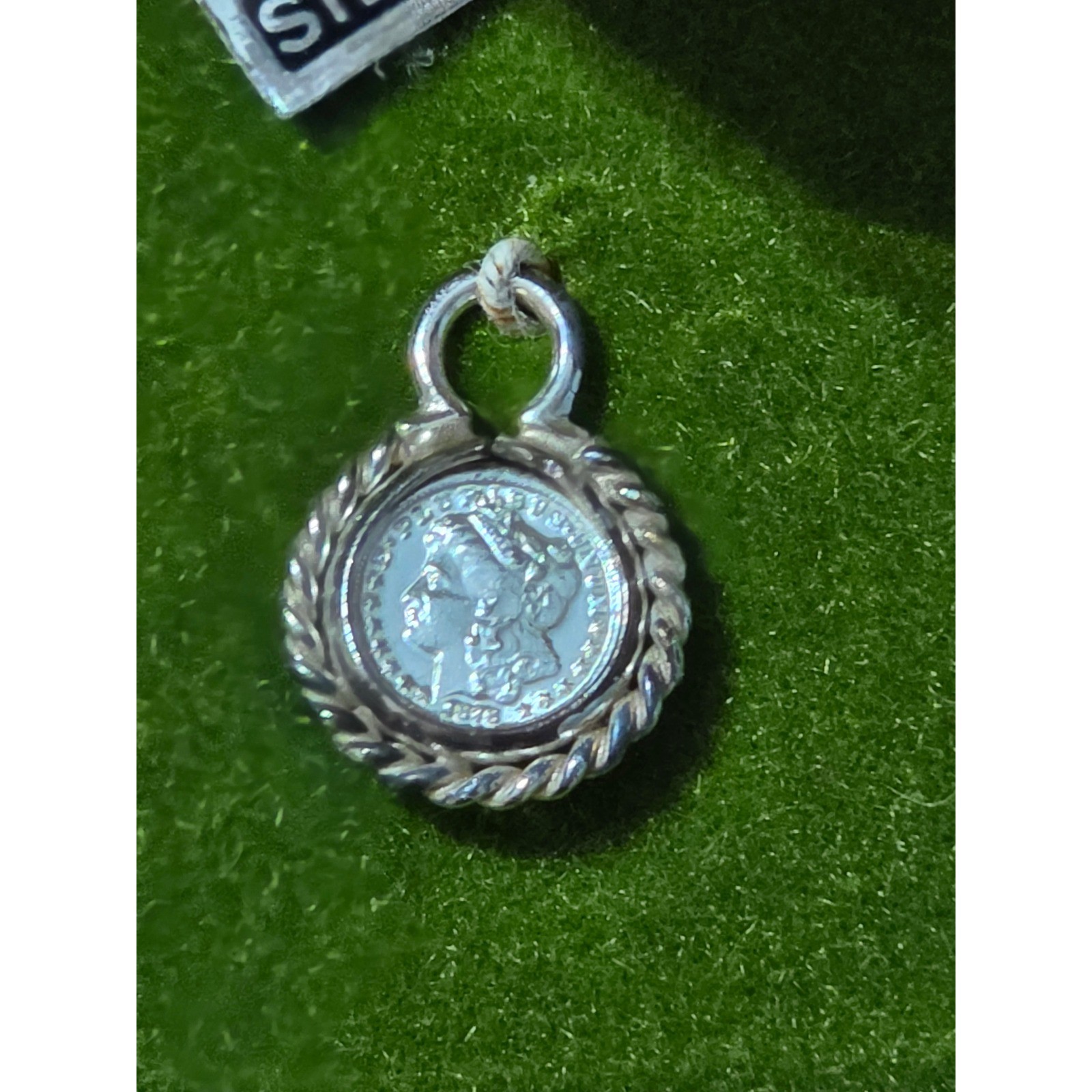 Sterling Silver 1878 Morgan Dollar Coin Charm Pendant with Rope Bezel & Box