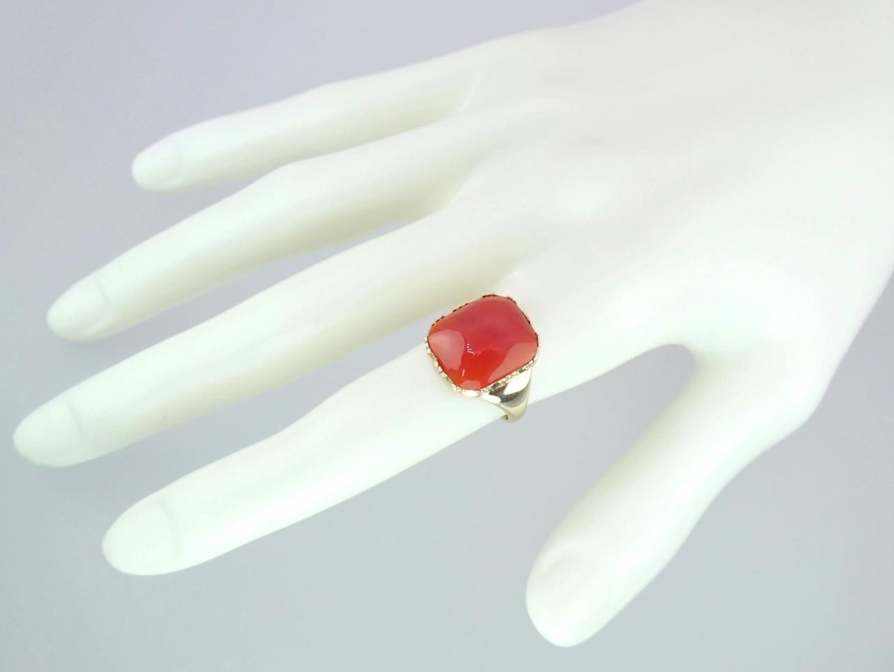 Glowing Antique Victorian DEAKIN & FRANCIS 9K Gold Carnelian Sugarloaf Ring Sz 7