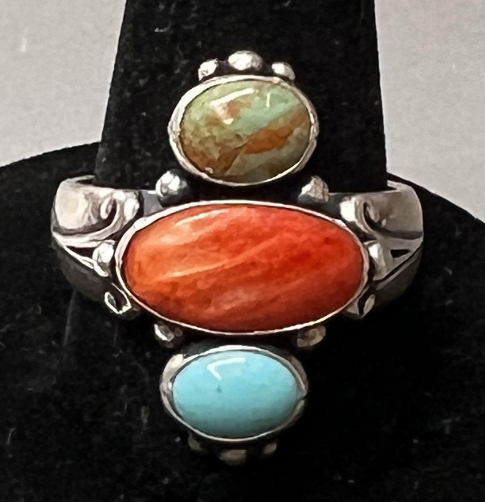 Carolyn Pollack Relios .925 Sterling Silver Turquoise 3 Stone South West Ring
