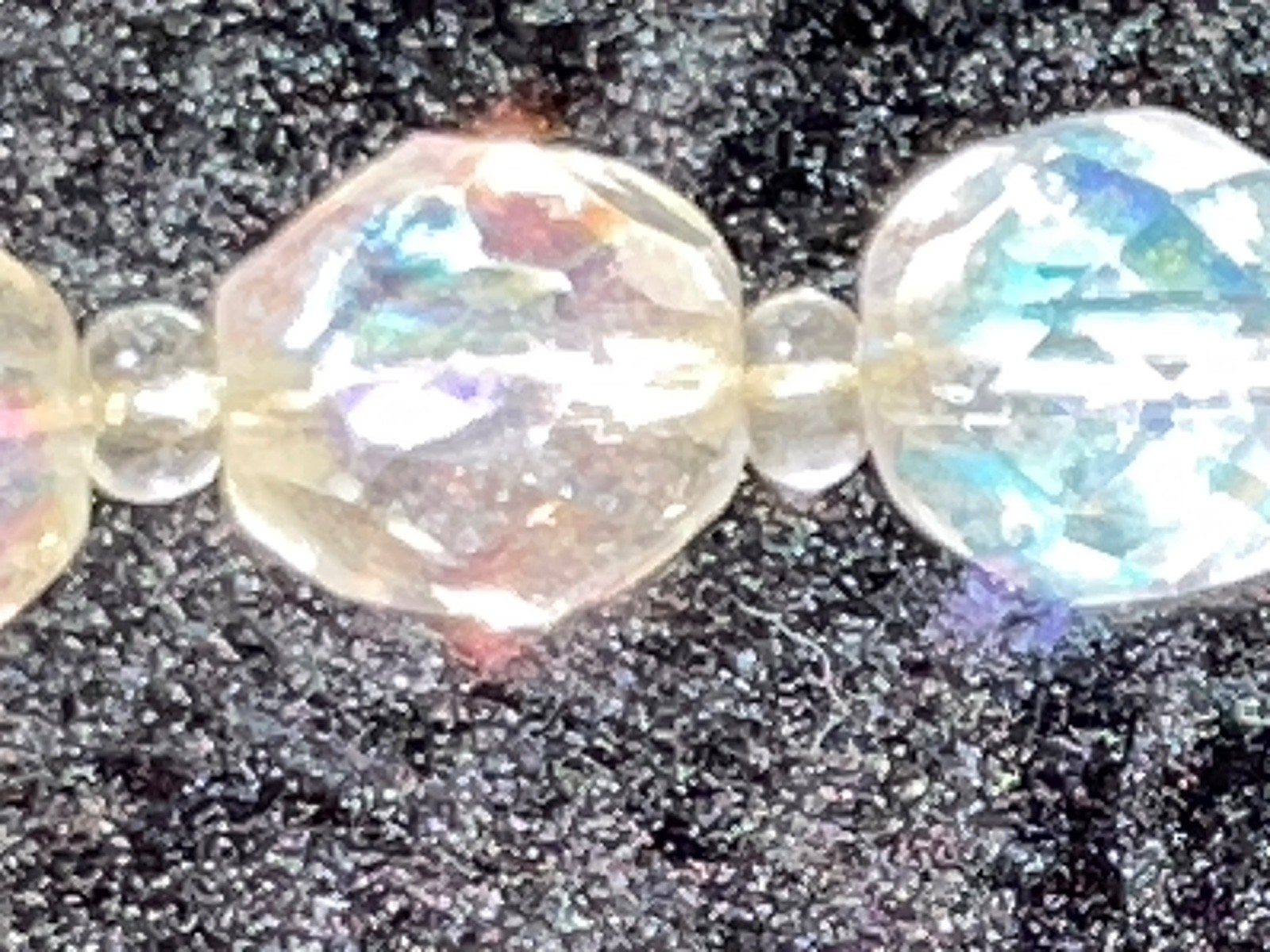 VTG Aurora Borealis Crystal Bead Necklace Clear AB Glass Faceted 30″