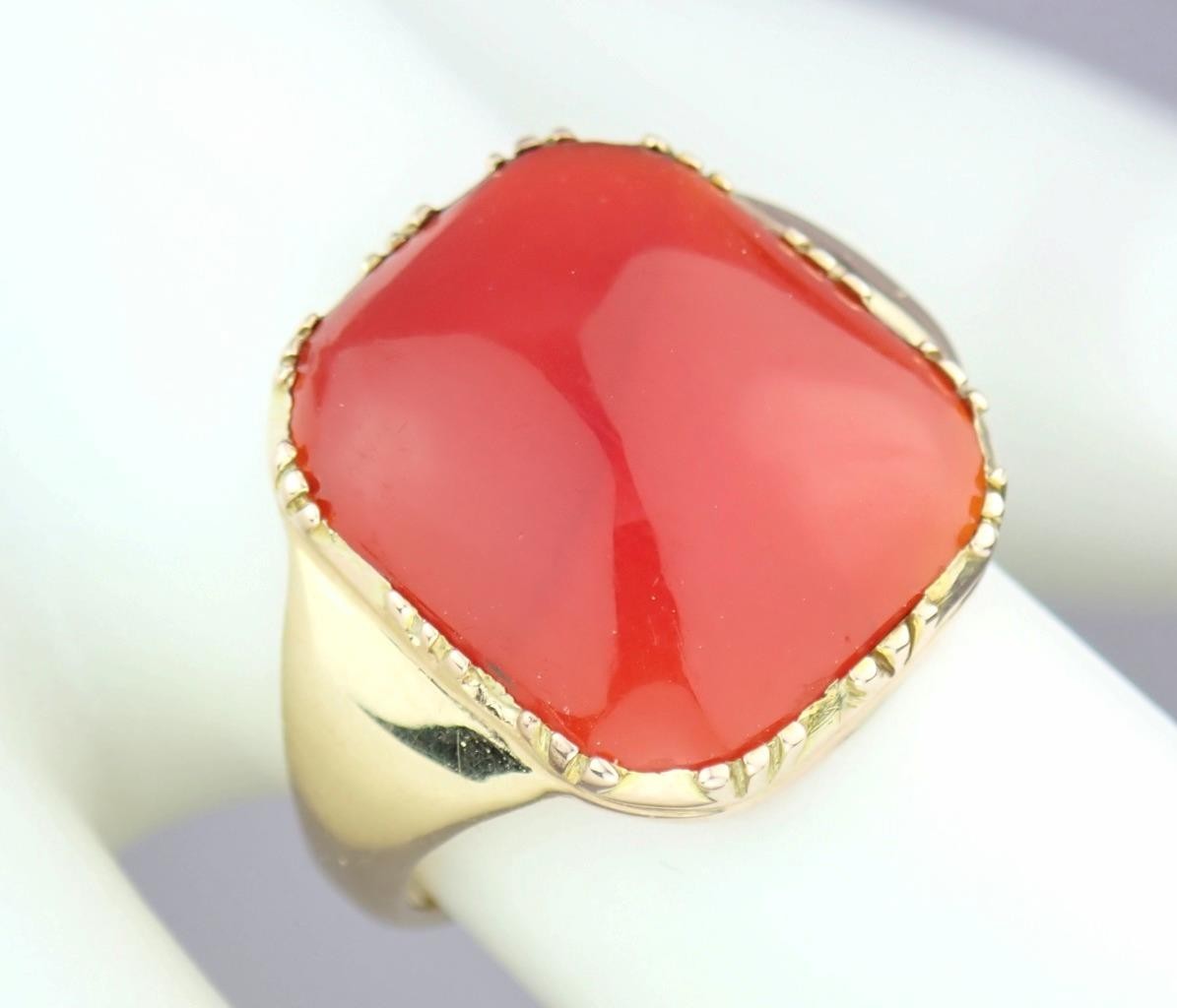 Glowing Antique Victorian DEAKIN & FRANCIS 9K Gold Carnelian Sugarloaf Ring Sz 7