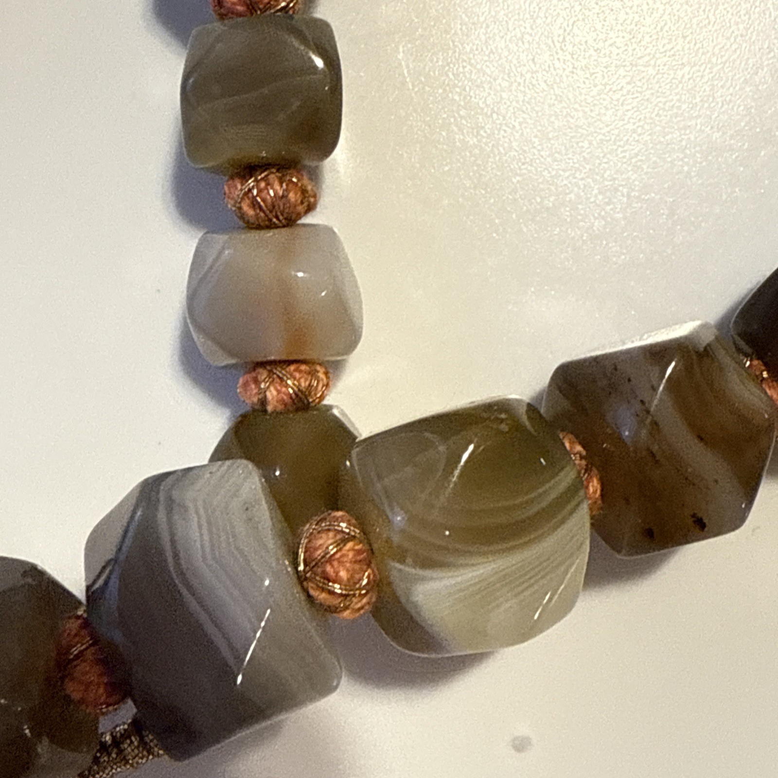 Vtg.Natural Polished Faceted Agate Aventurine Stone Necklace Stunning -30”