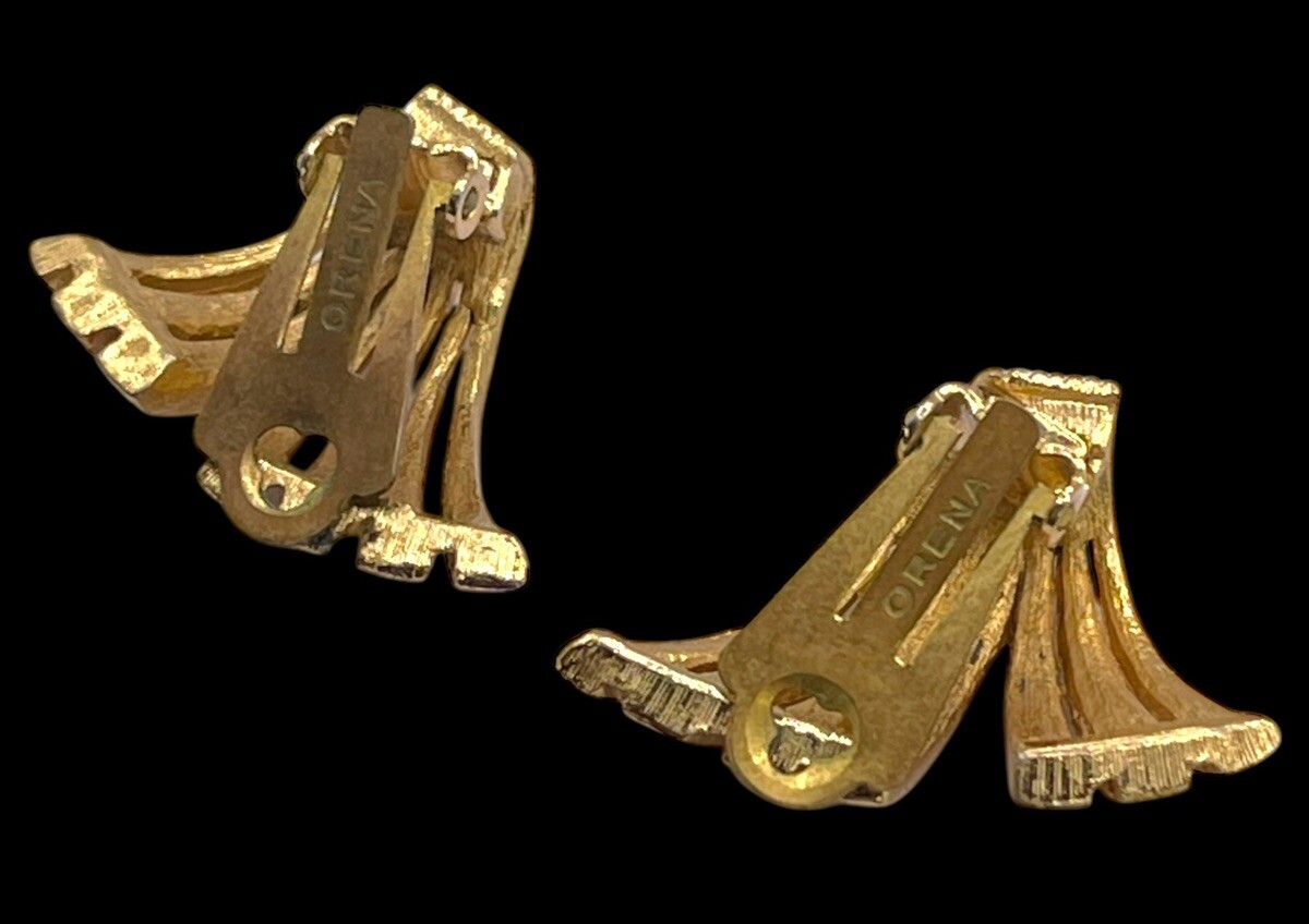 Vintage ORENA Paris Modernist Gold Tone Earrings Clip Ons Fans