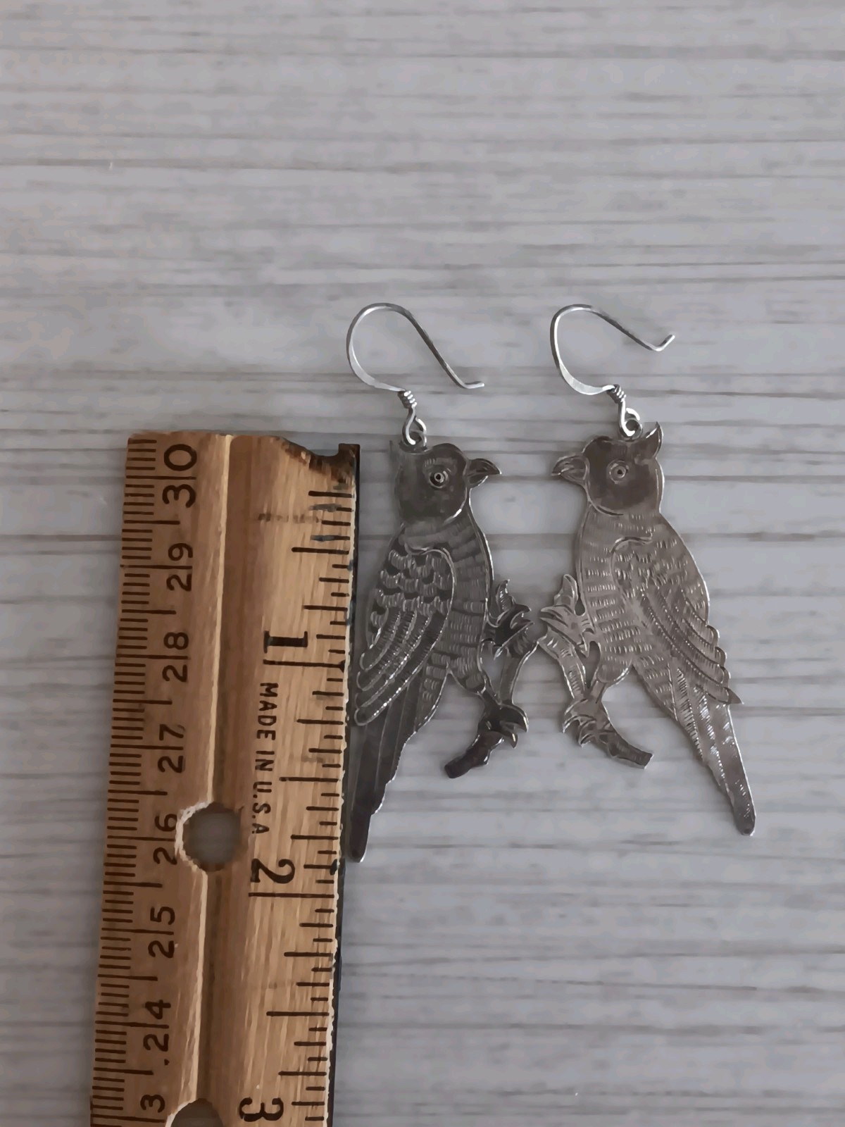 Vintage Silver-Tone Parrot Bird Shaped Dangle Earrings
