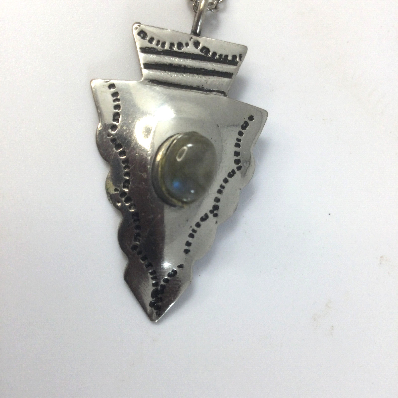 Vintage South Western Style Silver Metal Necklace Chain and Agate Pendant