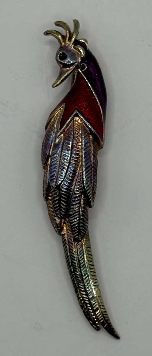 Peacock Bird 3” Gold Tone Finish Colorful Enamel Brooch Lapel Pin Vintage