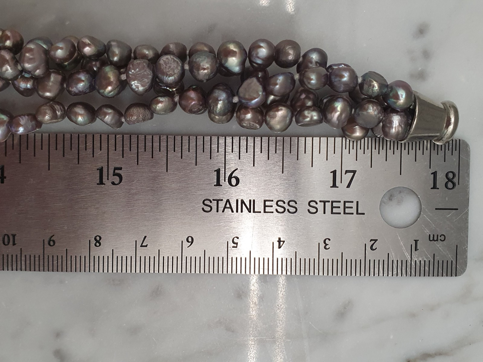 4 Strand Freshwater Pearl Necklace 17.5″ & Bracelet 7.5″ Gray Pink Iridescence