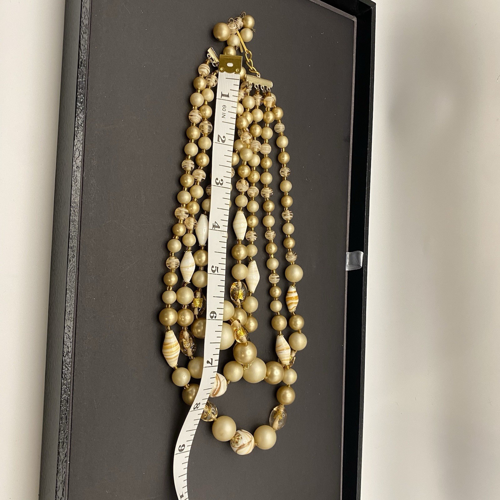 Stunning Vintage Multi-Strand Gold and Cream Beads with Art Glass
