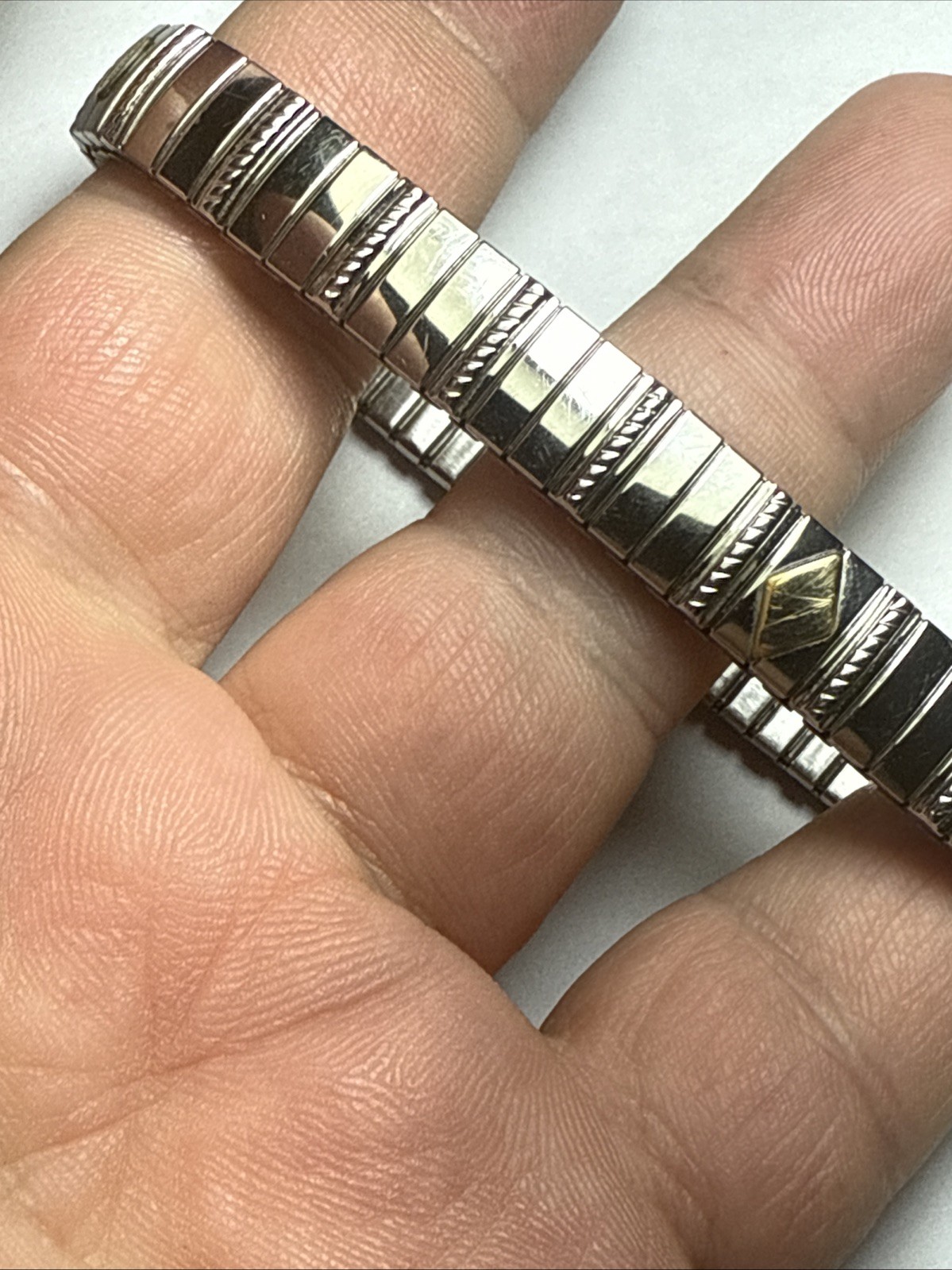 Bracelet MILOR Italy 14k Gold Accents And Stainless Steal Stretch Expanding 9mm
