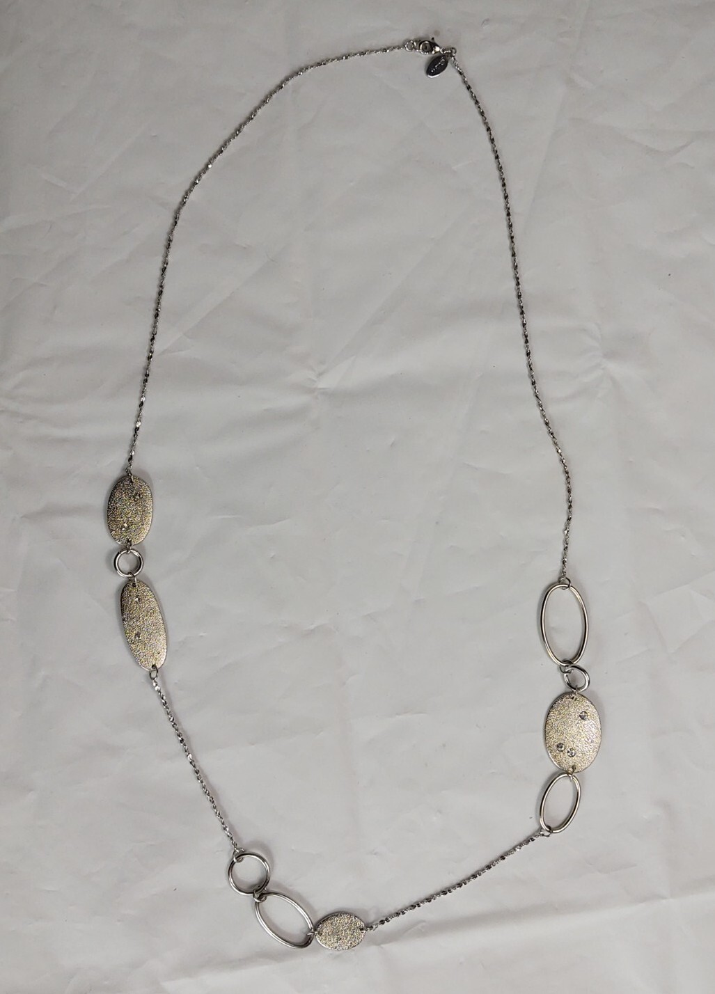 Vtg Gwen Necklace Long Silver Tone Glitter Unique Beads Crystals Costume Jewelry