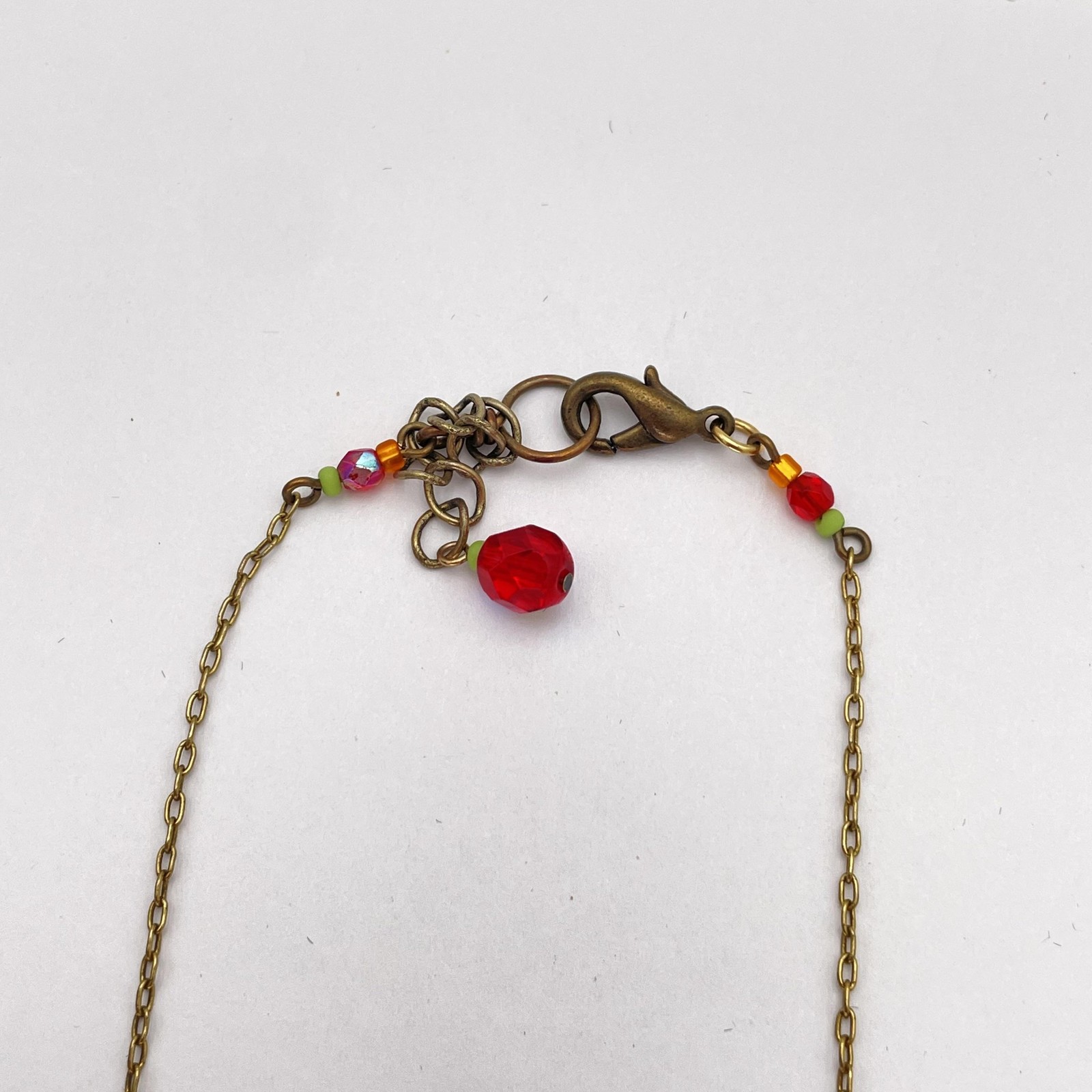 Red Multicolor Beaded Statement Bib Necklace Brass Chain Boho Jewelry