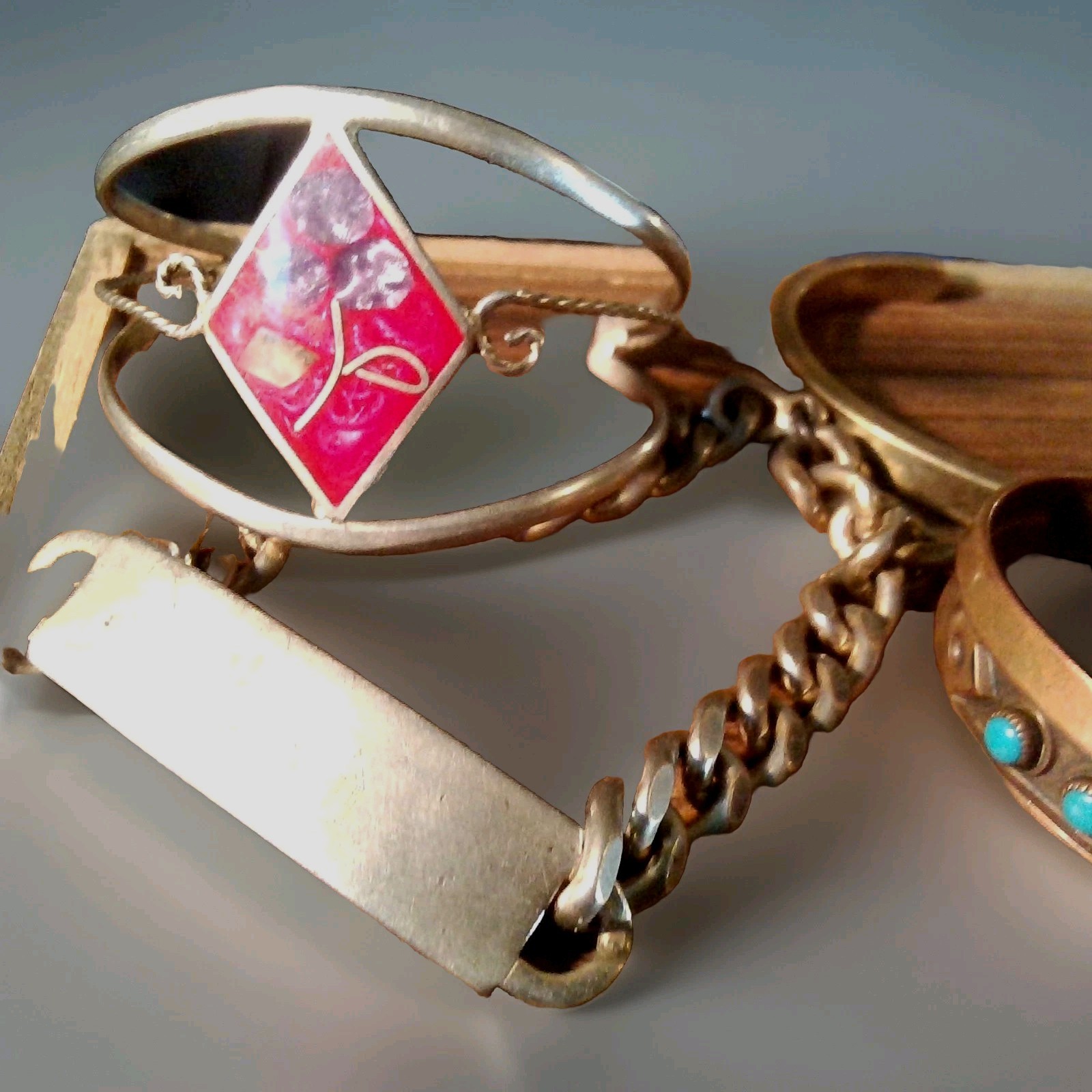 Estate Jewelry Reseller Lot Speidel USA ID Bracelet Copper Turquoise Bangle