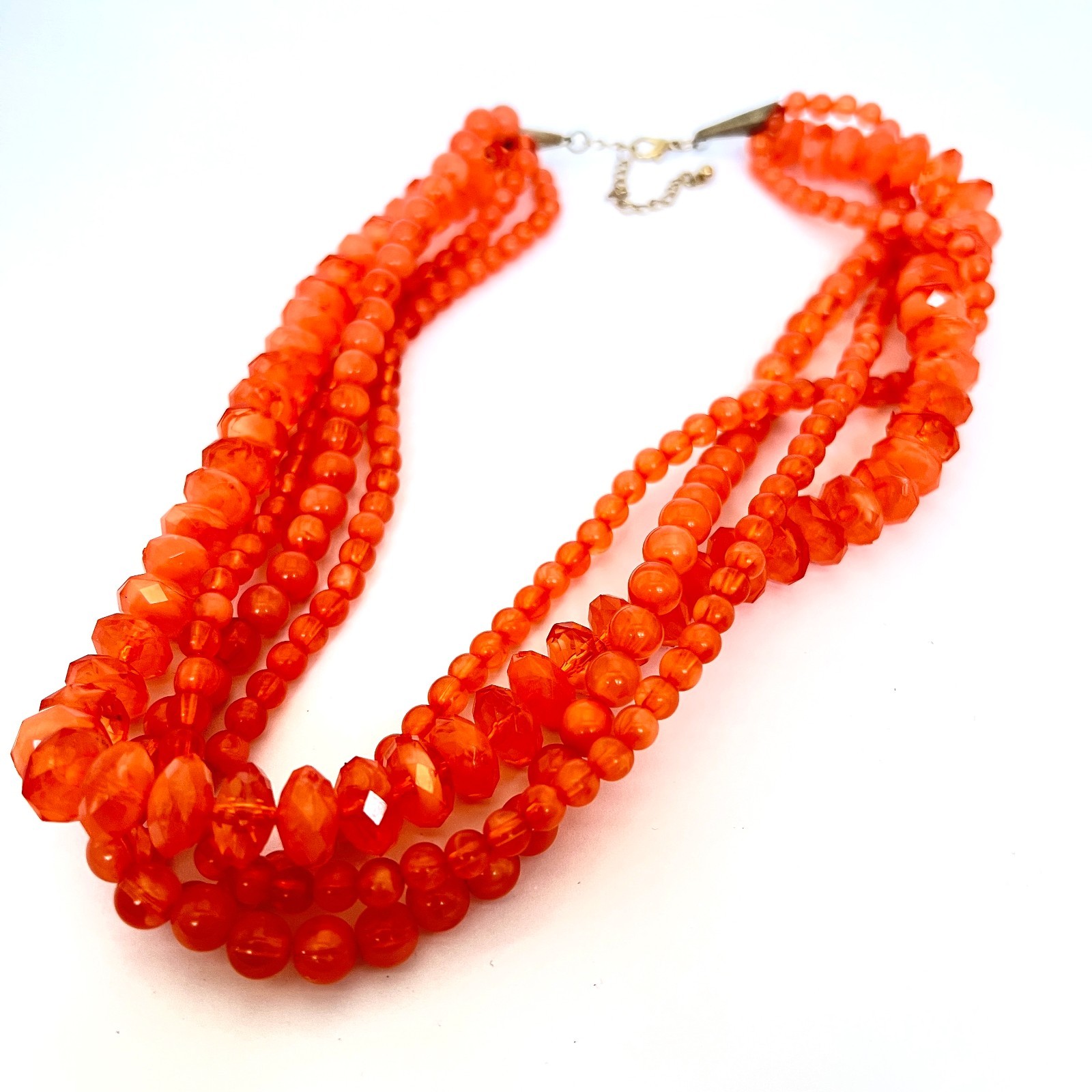 VTG Multi-Strand Orange Beaded Necklace Faceted Acrylic 20″ 4 Strands Adjustable