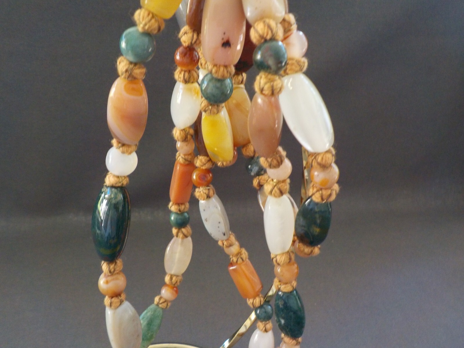 Vintage Strand Necklace Polished Mixed Stones Shapes Semi Precious Agate Quartz
