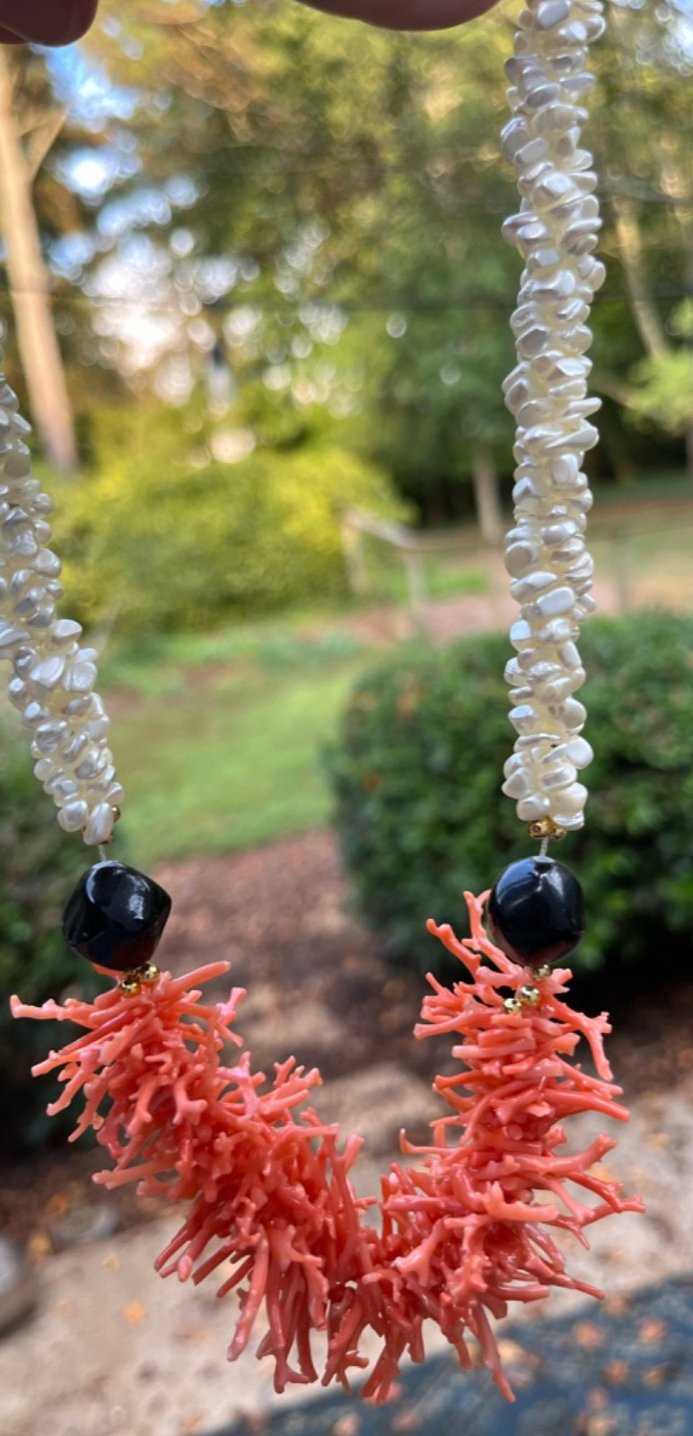 VINTAGE Faux Branch Coral & Fresh Water Pearl Cluster Statement Choker Necklace