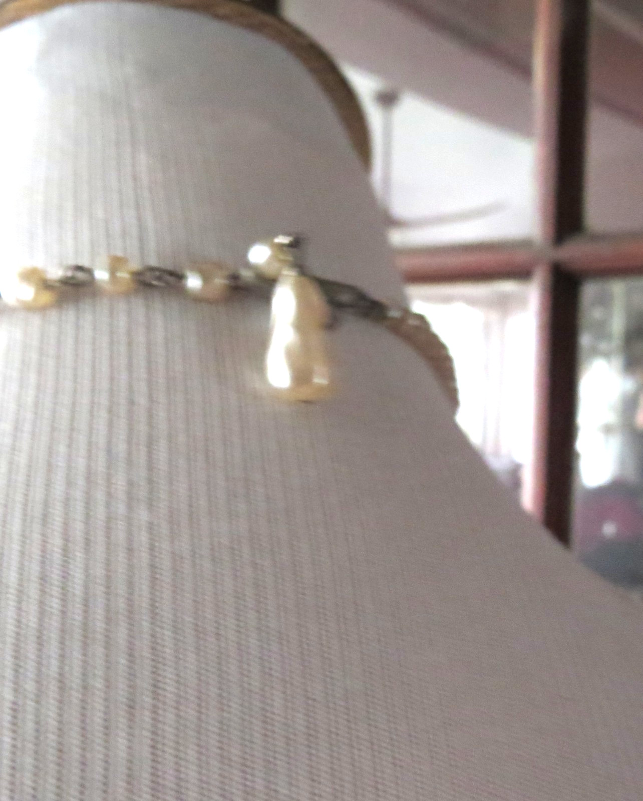 Vintage Japan Signed Faux Pearl Necklace Fish Hook Clasp Choker 15″ w rhinestone