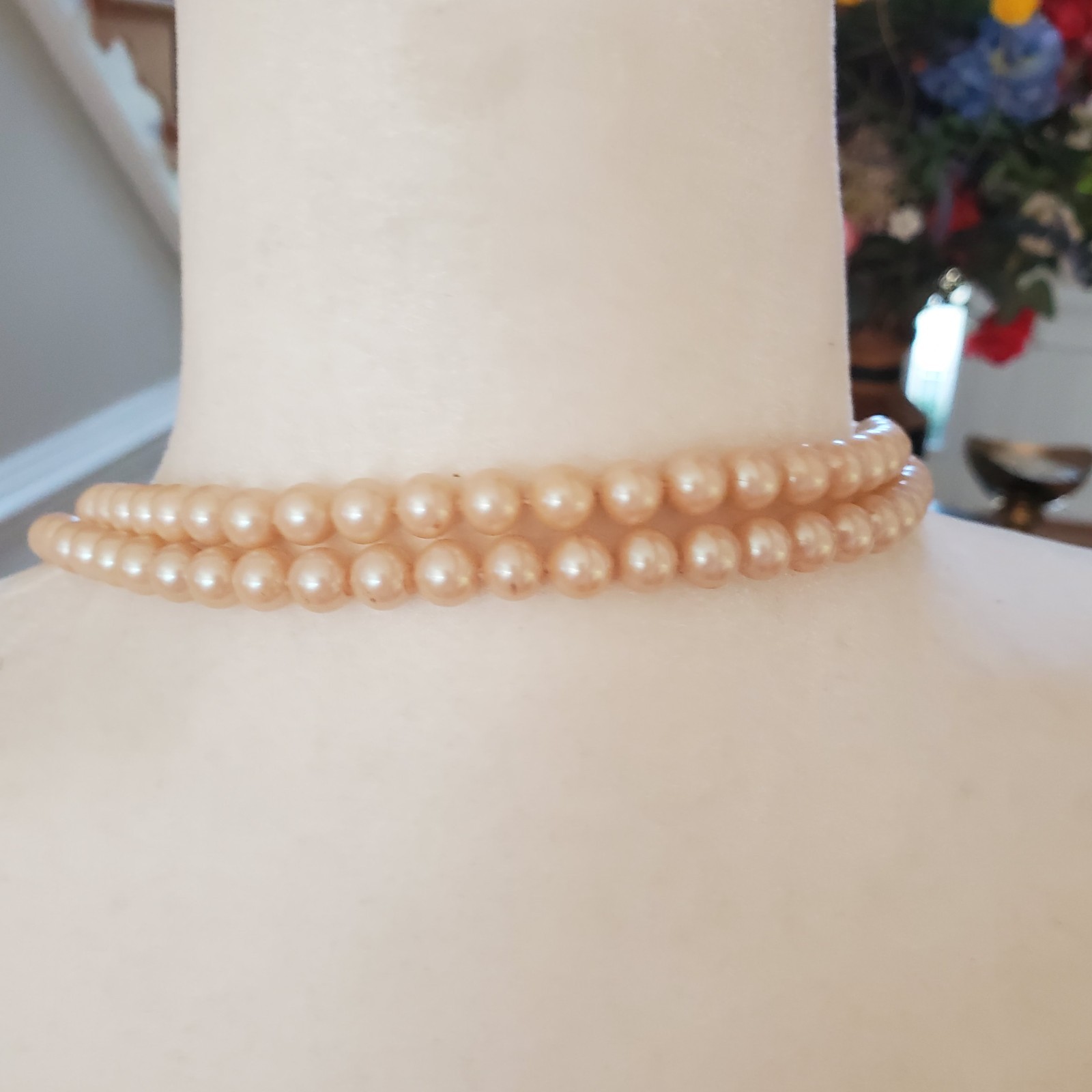 Cameo Dbl Pearl Strand Necklace 27″ Insert Clasp Carved Filigree Hand Knotted