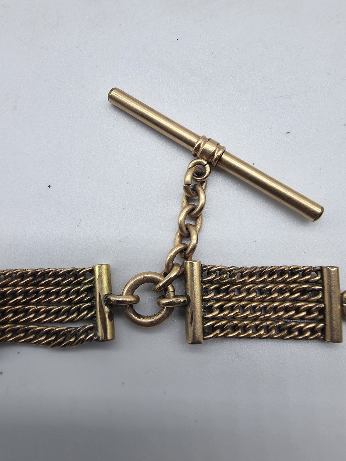 Antique Victorian Gold Filled 4 Strand Mesh Watch Fob Chain Slide Carved Agate