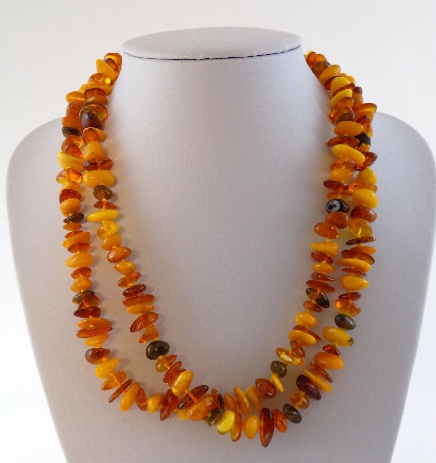 Vintage Varied Amber Bead Strand Necklace Hand Knotted Orange Yellow No Clasp