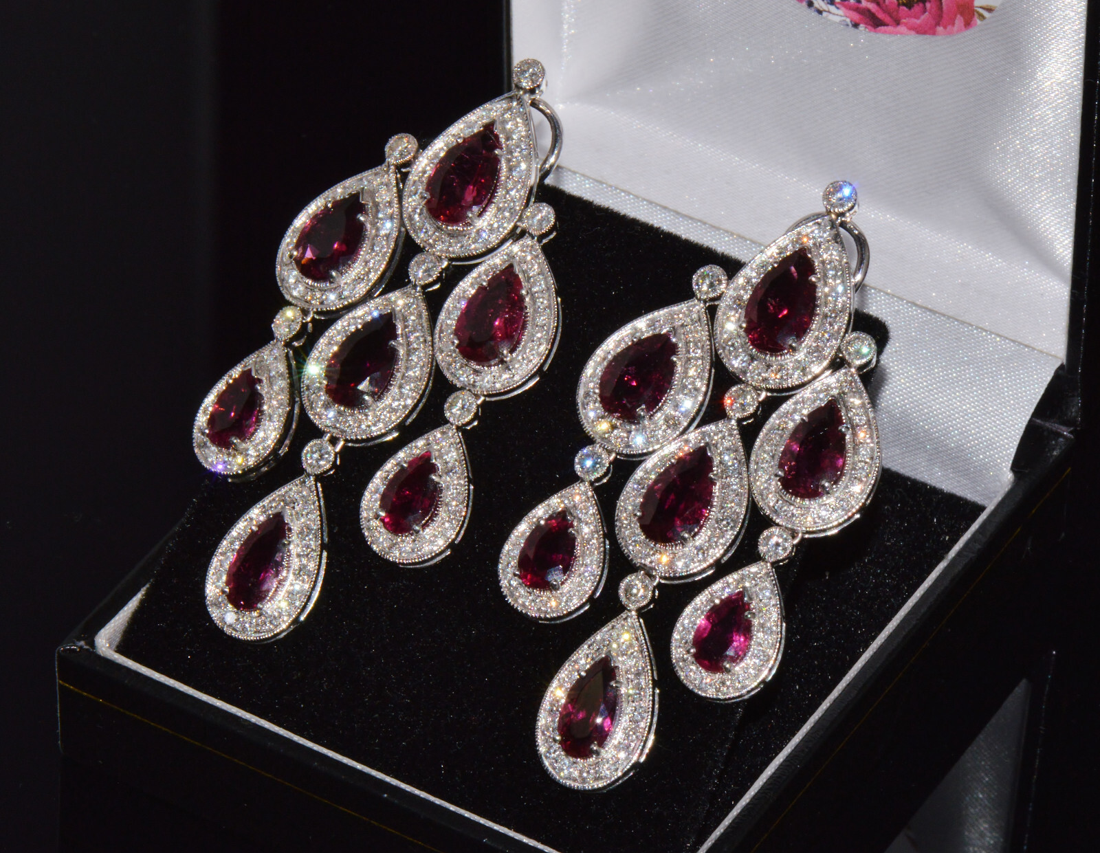 Certified Natural 23.53Cts Diamond Tourmaline 18K Solid Gold Chandelier Earrings