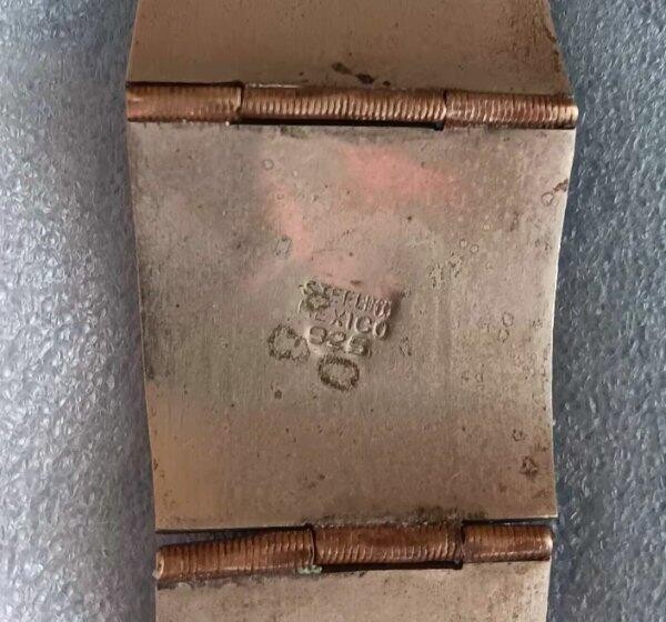 Vintage Mexico Sterling Silver Copper Panel Bracelet Mayan Calender Mixed Metal