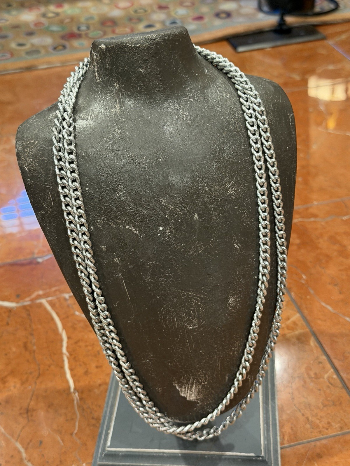 GERMANY SILVER ALUMINUM TEXTURE ROPE CHAIN LINK 54″ LIGHTWEIGHT NECKLACE VINTAGE