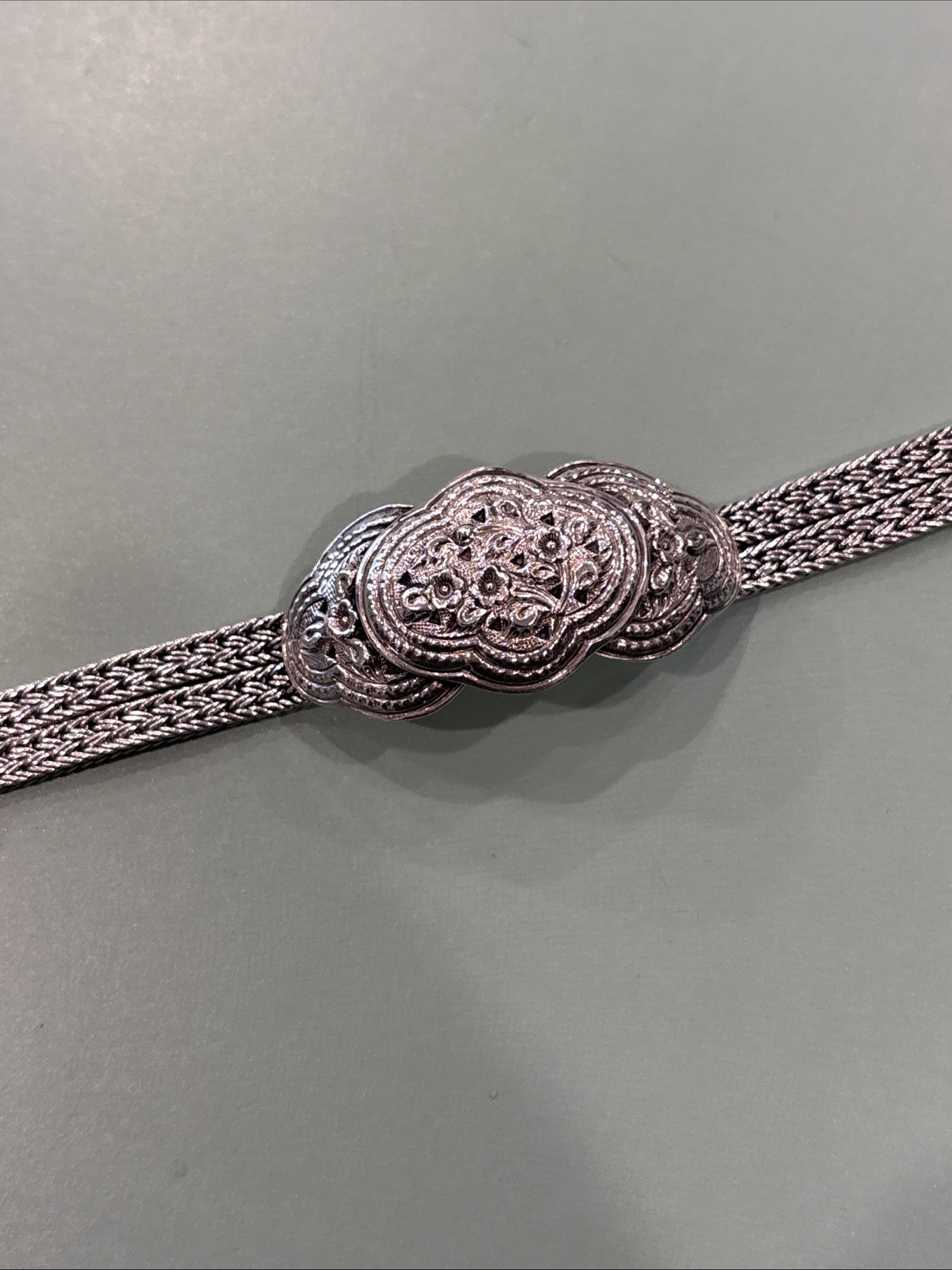 Sterling Silver Floral Double Wheat Braided Thailand Bracelet 42g Vintage 925