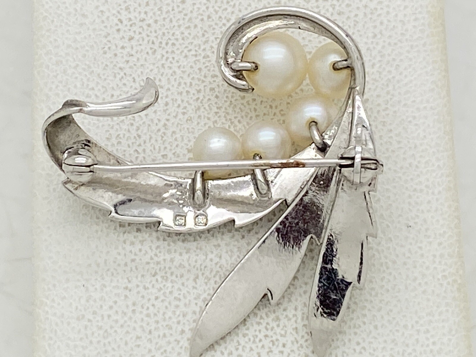 Vintage Signed Mikimoto Sterling Silver 5 Pearl Pin Brooch 4.5-6mm 1-1/8” 5g