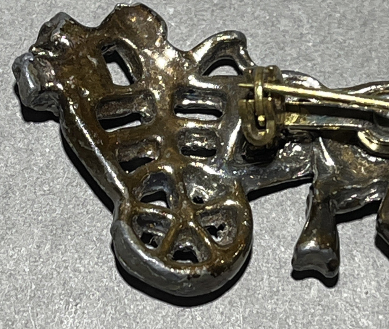 Horse & Carriage Brooch W/ Rhinestone Accent Rollover Safety Lapel Pin