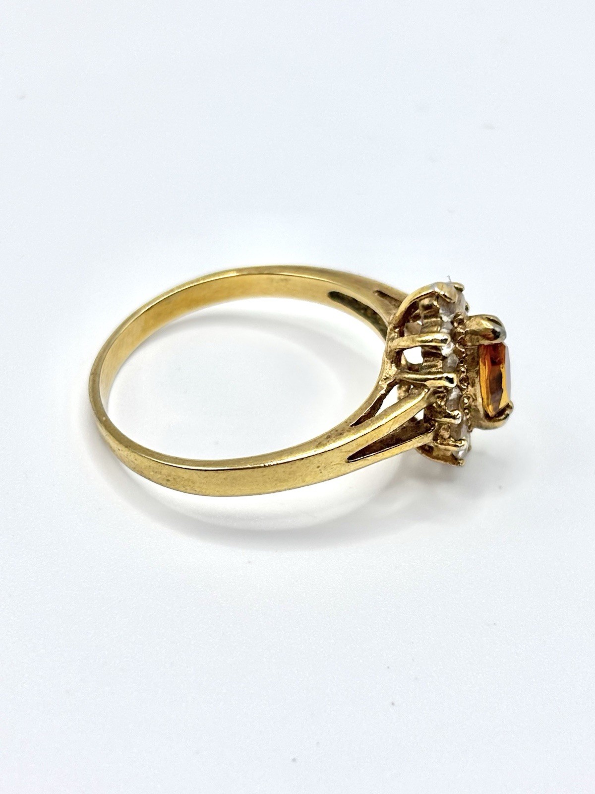 Vintage Gold Plated Citrine And CZ Halo Ring Size 8.75