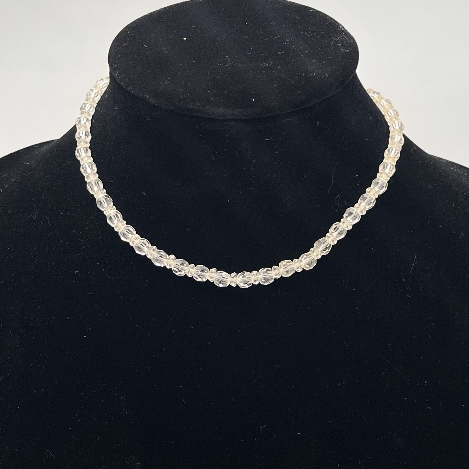 Vintage Crystal Bead Necklace Dainty Small Faceted Beads 14″