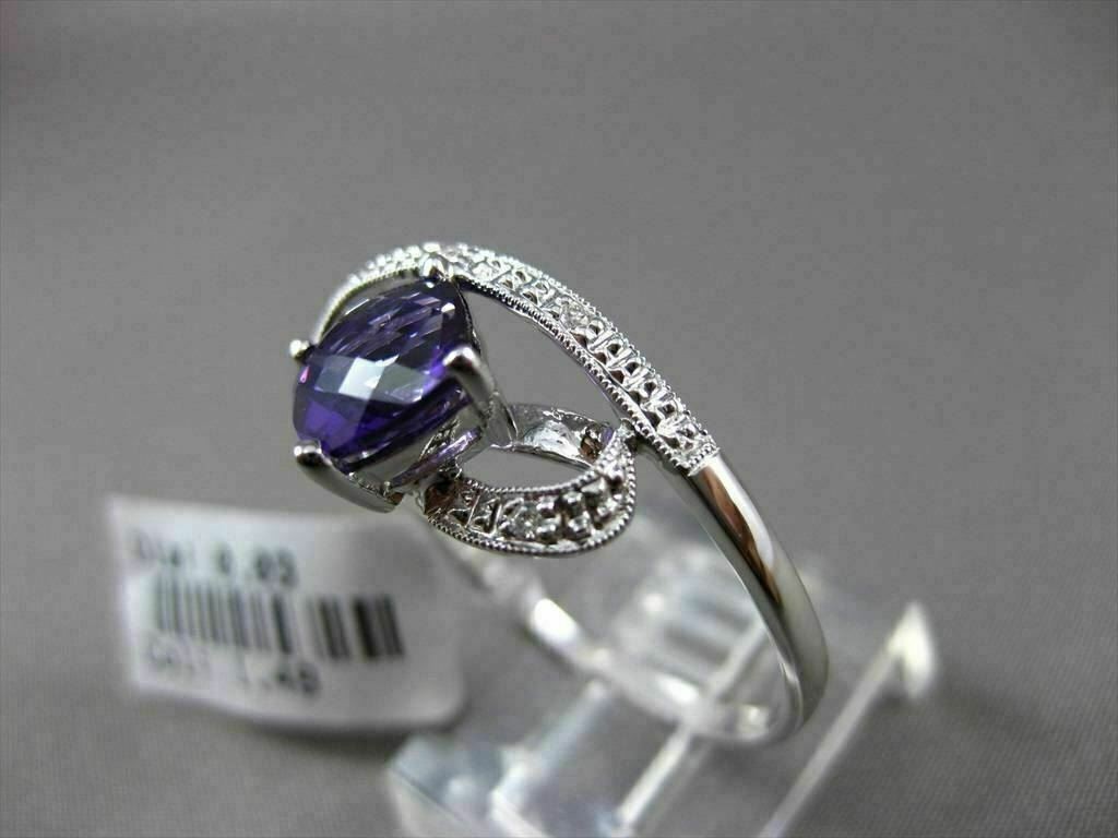 ESTATE LARGE 1.52CTW DIAMOND & AAA AMETHYST 14KT WHITE GOLD FLOATING 3D RING