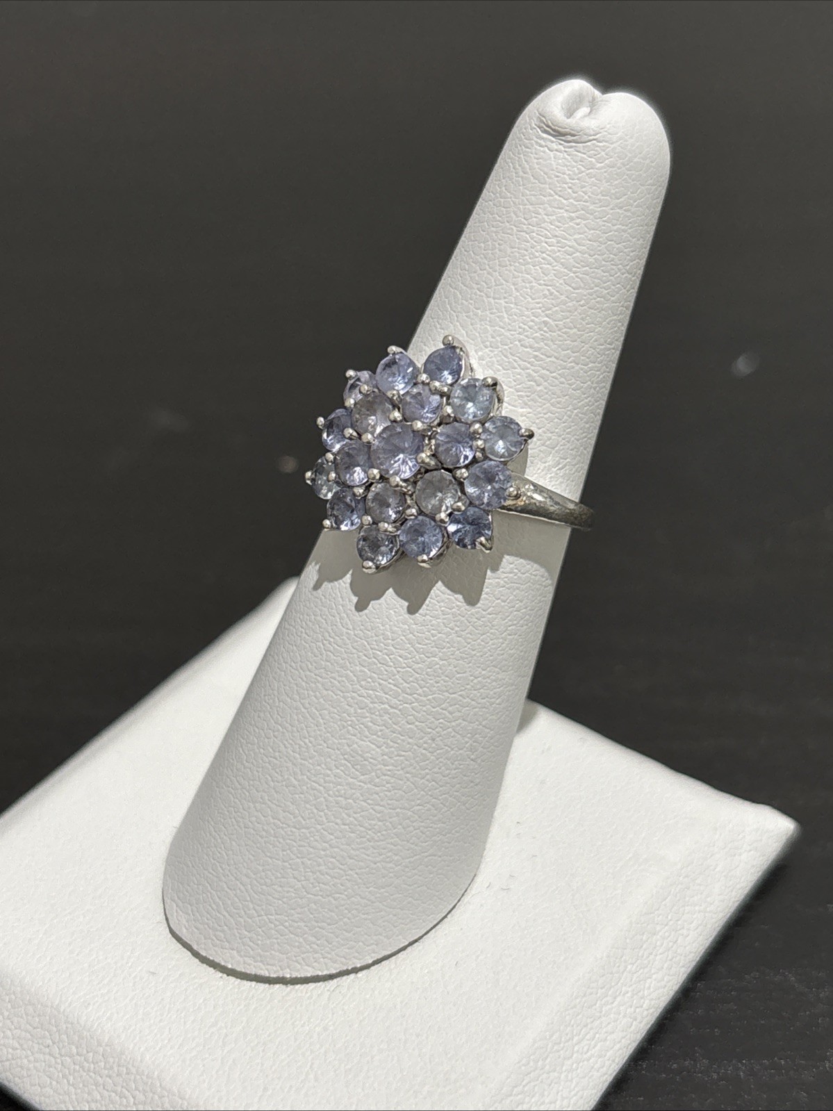 Sterling Silver 925 Blue Violet Tanzanite Style Cluster Flower Ring Size 5.75