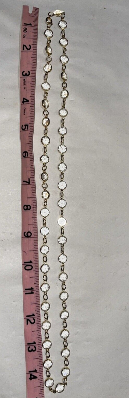 Vintage Signed Rafaelian Austrian Crystal Bezel Gold Tone Chain Necklace USA