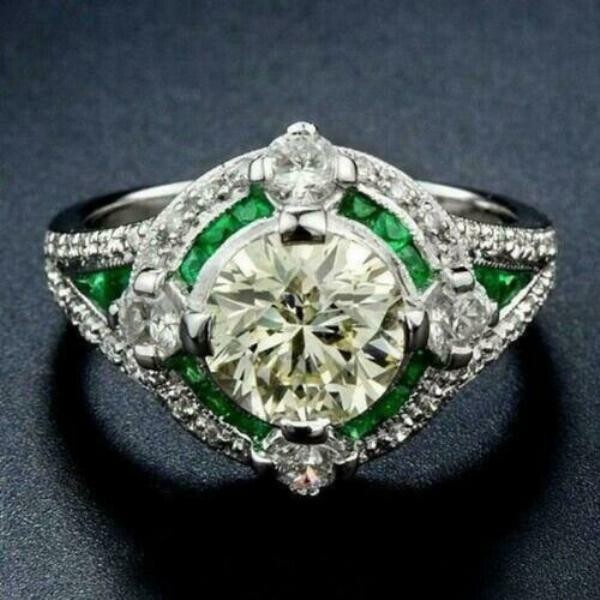 Vintage Art Deco Style Lab Created Diamond Wedding 14K White Gold Finish Ring