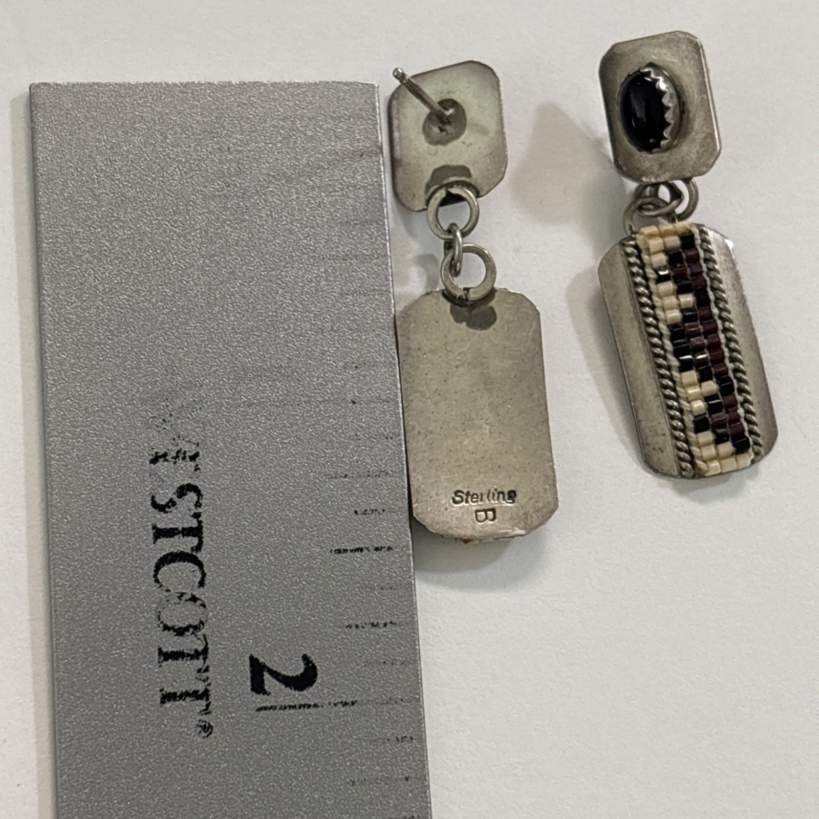 Vintage B Sterling Silver Multicolor Stone Stud Earrings 5.5g. -Length-1.5”