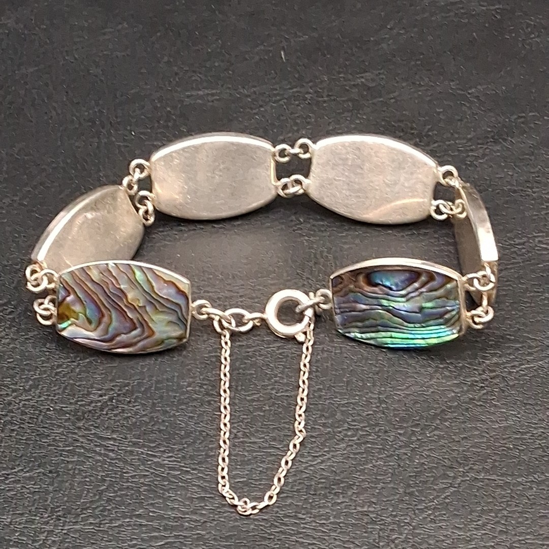 Vintage ATAAHUA Sterling Silver 925 Abalone Link Bracelet. 17.683