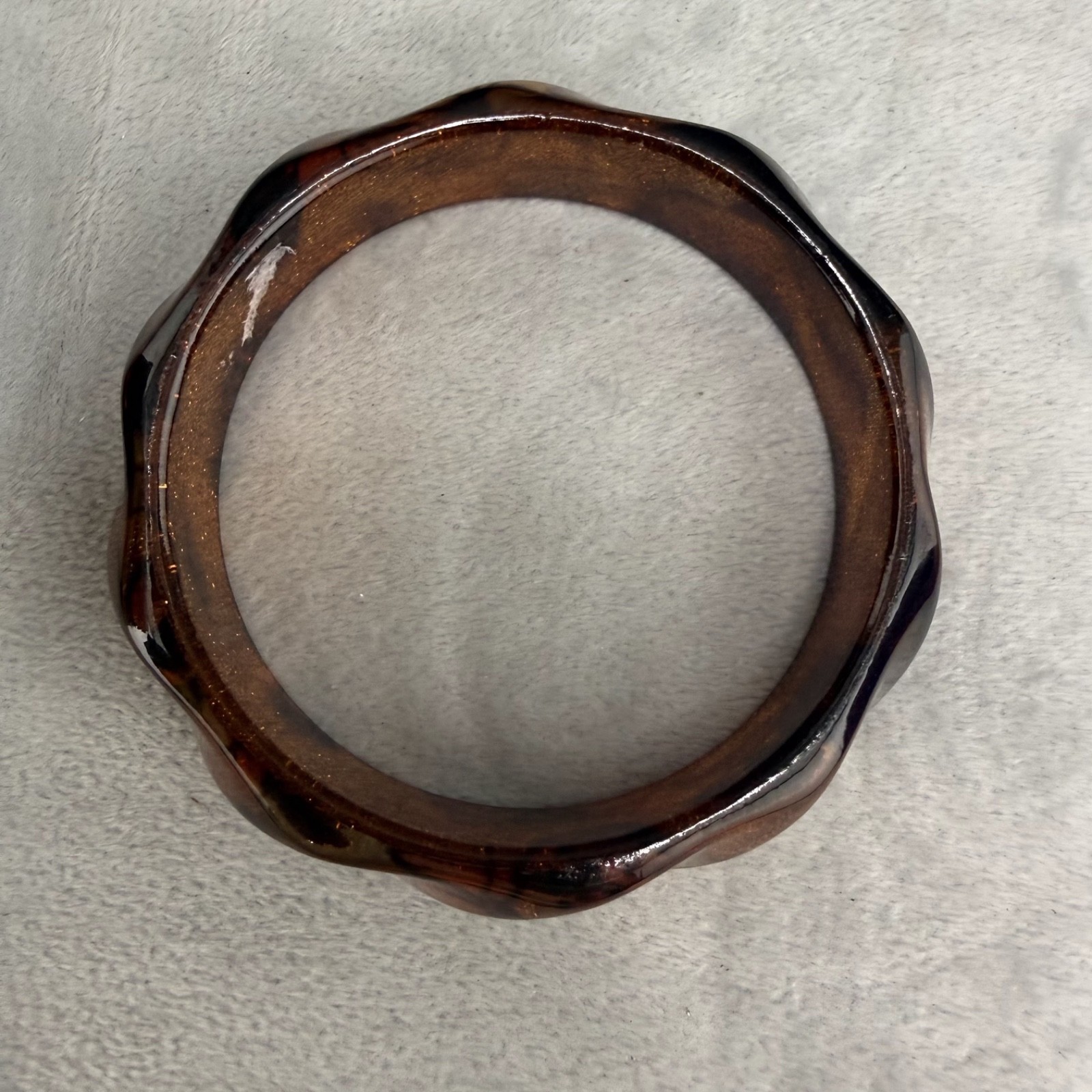 Vintage Chunky Acrylic Bangle Bracelet Glitter Brown Geometric 8.5”