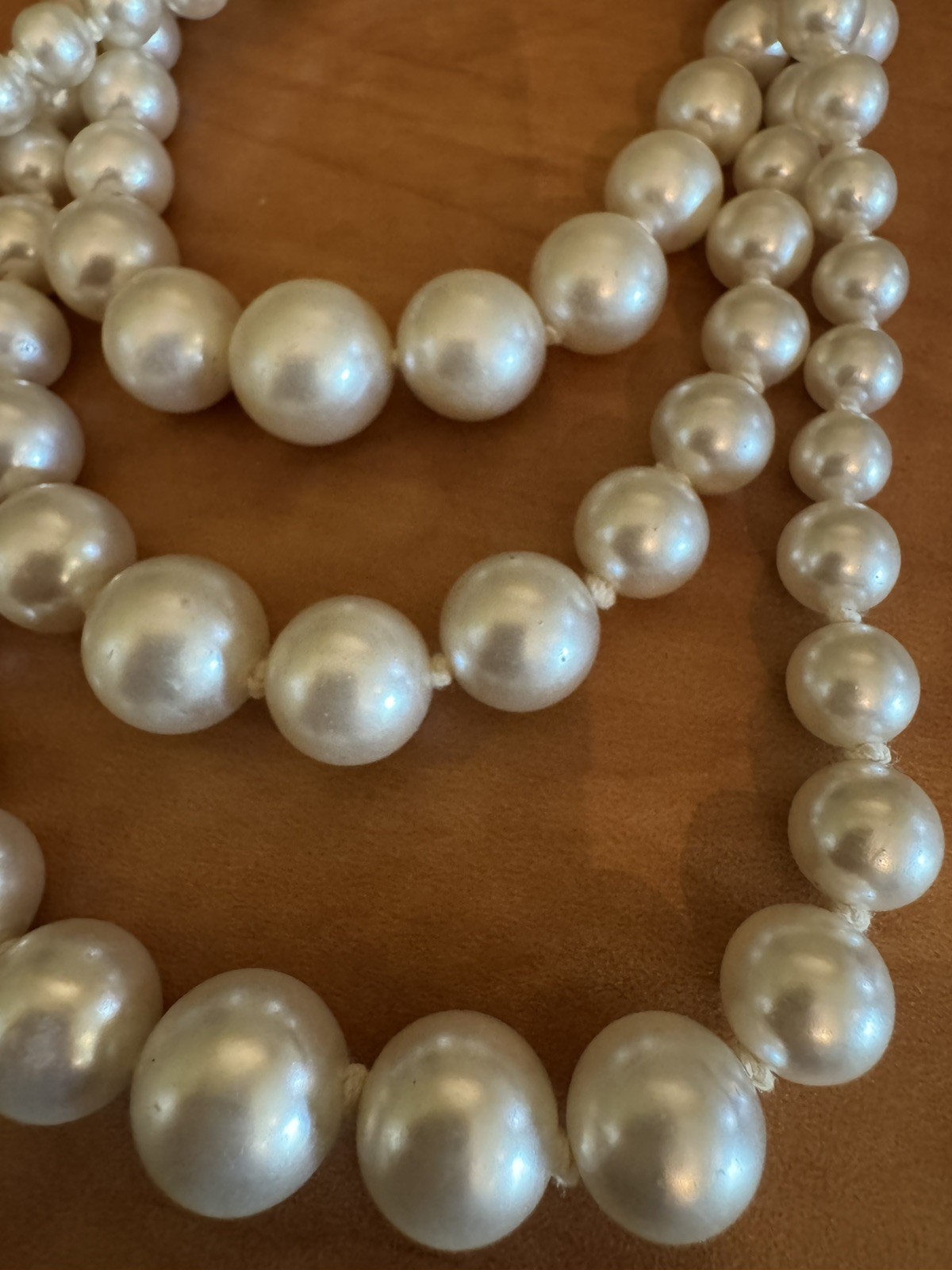 Antique Three Strand Hand Knotted Pearl Graduated Necklace Rhinestone Clasp